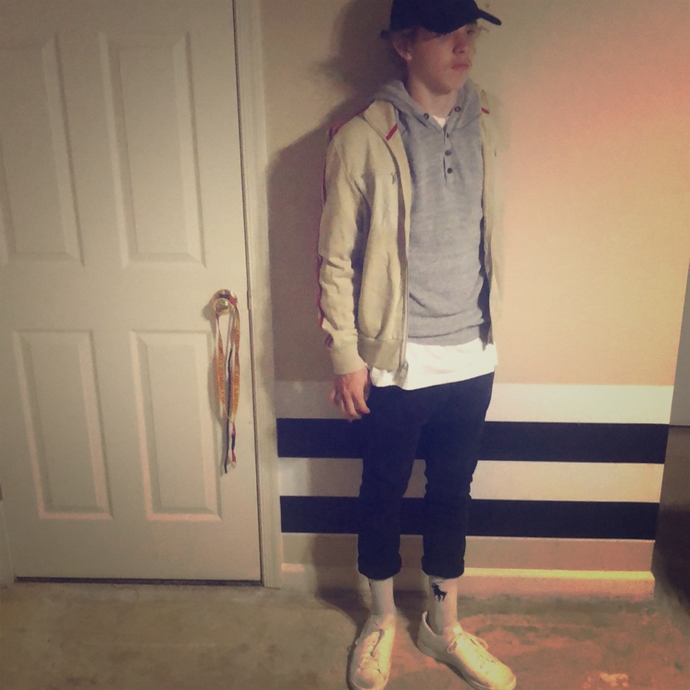 Express light weight jacket/cream and red colored.